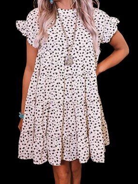 Tiered Babydoll Dress Ivory Black Dots Relaxed Ruffle Flowy Womens 2X Big Hit